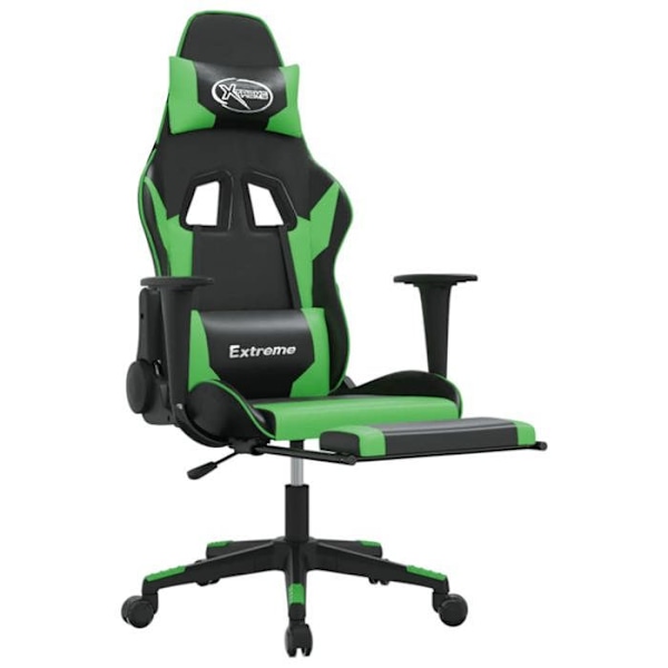 Kontor stol gaming stol med hjul og fodhvilere i sort og grøn PVC DEC025803 Svart