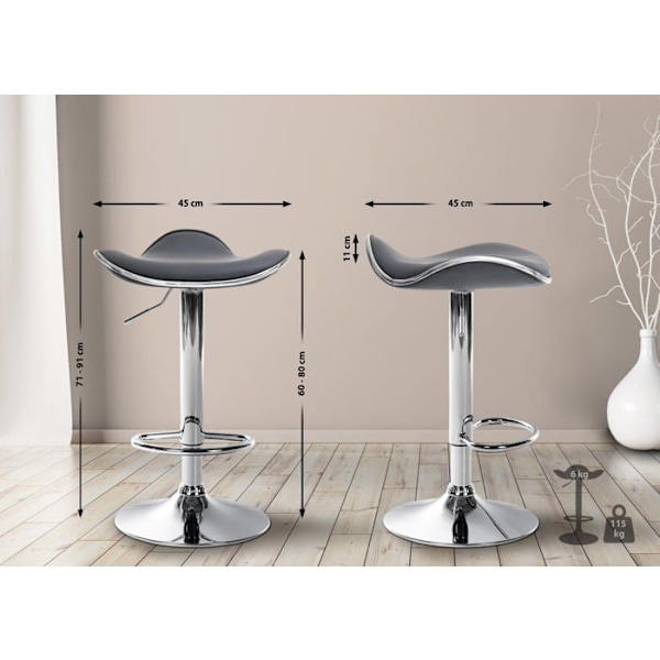 Barstol x1 ergonomisk sits i grå PVC med fot i trumpetform i metall med kromfinish 10_0005381 Grå