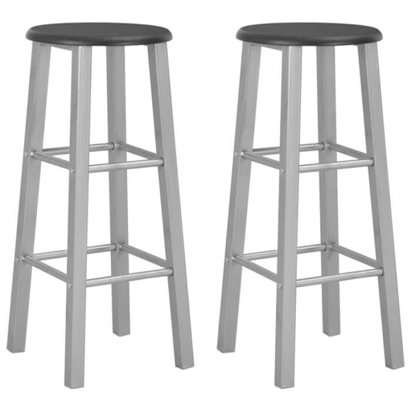 Sæt med 2 barstole højde 70 cm, struktur i sølvfarvet stål + sæde i sort MDF DEC029605 Silver
