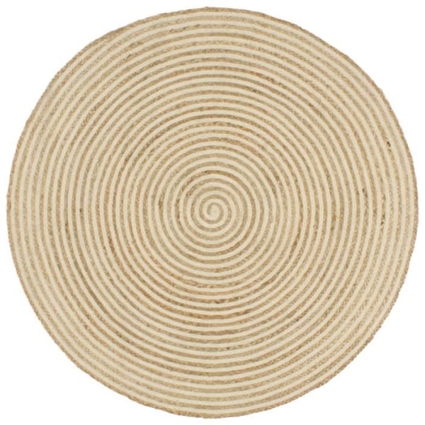 Håndlavet jute tæppe med hvid spiral design 90