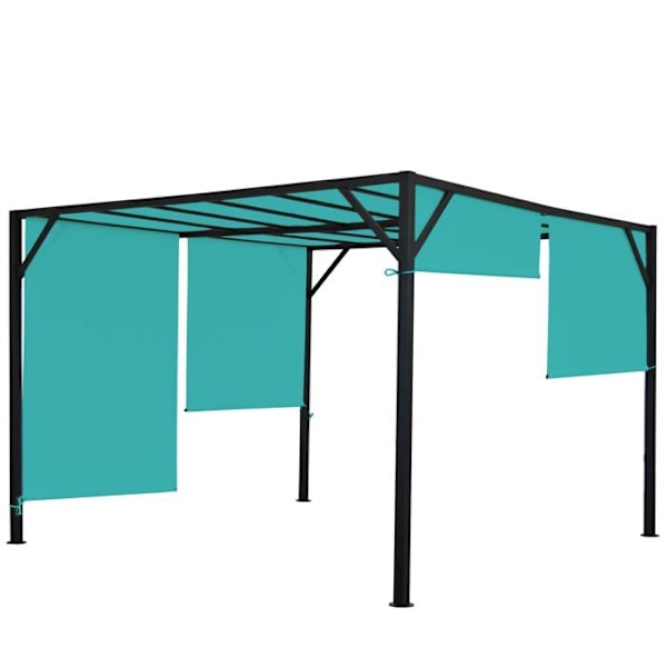 Pergola trädgårdspaviljong terrassöverdrag stabil 6 cm stålkonstruktion + rörligt tak i turkosblå 4 x 4m 04_0008100 Blå