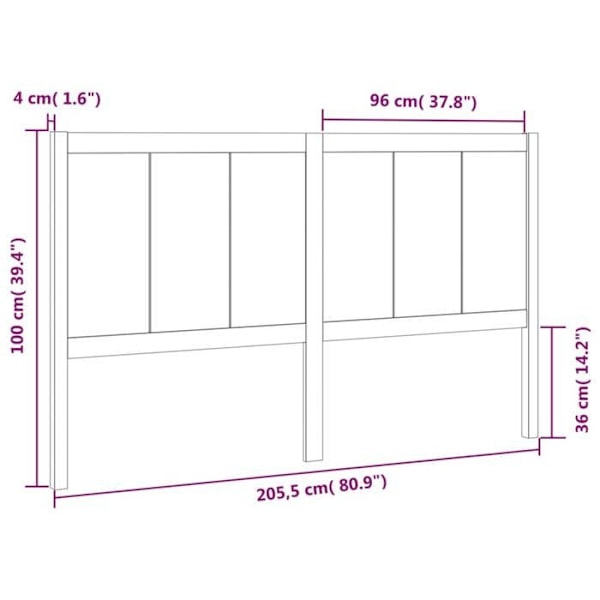 Hovedgærde til soveværelse, møbel 205,5 x 4 x 100 cm, lys brunt massivtræ TDL0202887 Ljusbrun