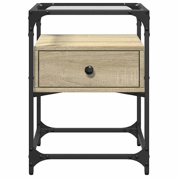 Yöpöytä laatikolla 40 x 40 x 55 cm engineered wood tammen värinen lasi ja teräs DEC033859 kastanj