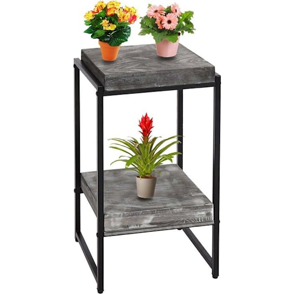 Plantesupport et blomsterhylde, sidebord i metal og MDF i mørkegrå 61