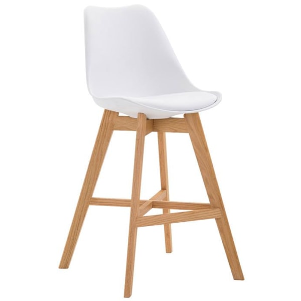 Barstol x1 med vit plastskal och ben i trä, skandinavisk design 10_0004620 Vit