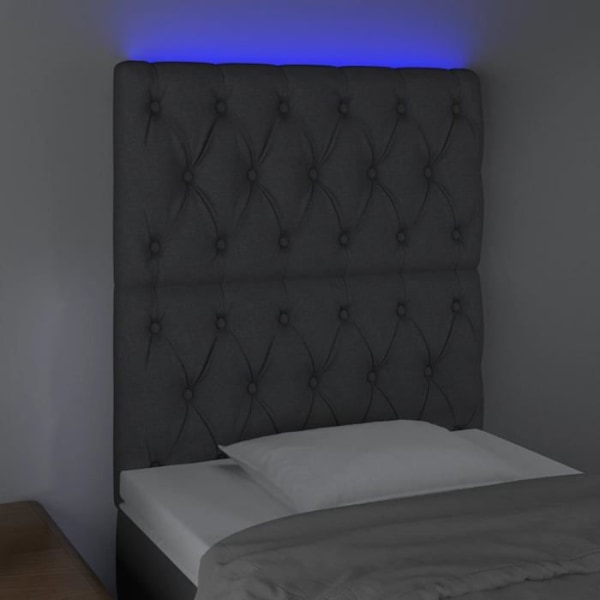 Hovedgærde til soveværelse med LED-møbel 80 x 7 x 118/128 mørkegråt stof