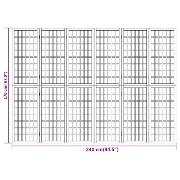 Paravent skillevæg med 6 foldbare paneler 240 x 170 cm, rispapir og træ DEC031184 kastanj