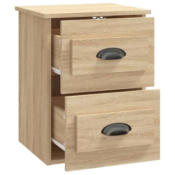 Sæt med 2 væghængte natborde med to skuffer 41,5 x 36 x 53 cm ingeniørtræ farve eg DEC036071 kastanj