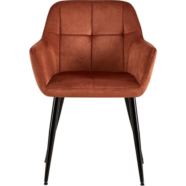 Sæt med 2 retro design spisestuestole med dekorative kvadratiske syninger, samt brunt velour sæde 10_0001532 kastanj