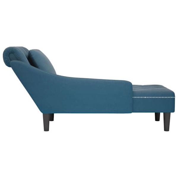 Meridienne chaise longue för inomhus med kudde och högra armstöd i blå sammet med dekorativ knapp DEC026252 Blå