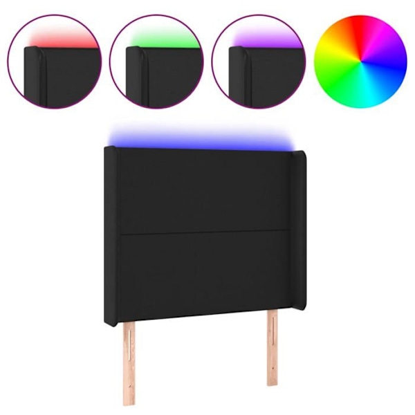 Hovedgærde - LED - Sort - 103x16x118/128 cm - Syntetisk læder - Moderne - Design Svart