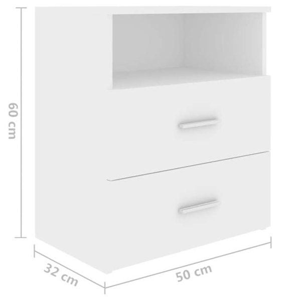 2 kpl yöpöytiä, joissa on kaksi laatikkoa ja avoin osasto 50 x 32 x 60 cm, valkoinen keinopuukaluste DEC034972 Vit