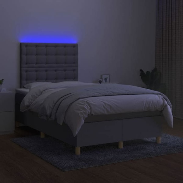 LED-sengegærde med bund, hovedgærde, madras og topmadras 120x200 cm, lys gråt stof TDL0207885 Grå
