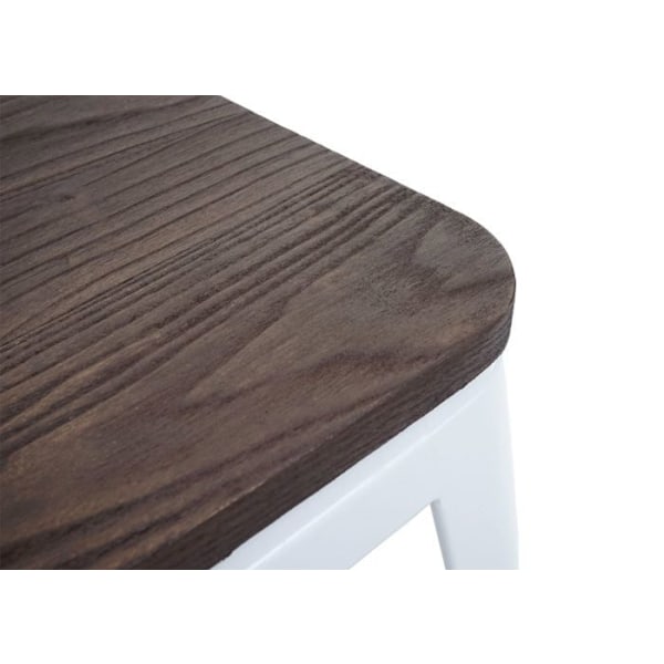 Låg pall med sits i trä, design i industriell stil, stapelbar i vitt metall 04_0005327 Vit