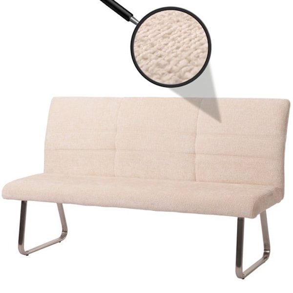 Bænk til spisebord i creme chenille stof 180 cm og børstet rustfrit stål 04_0005819 Grädde