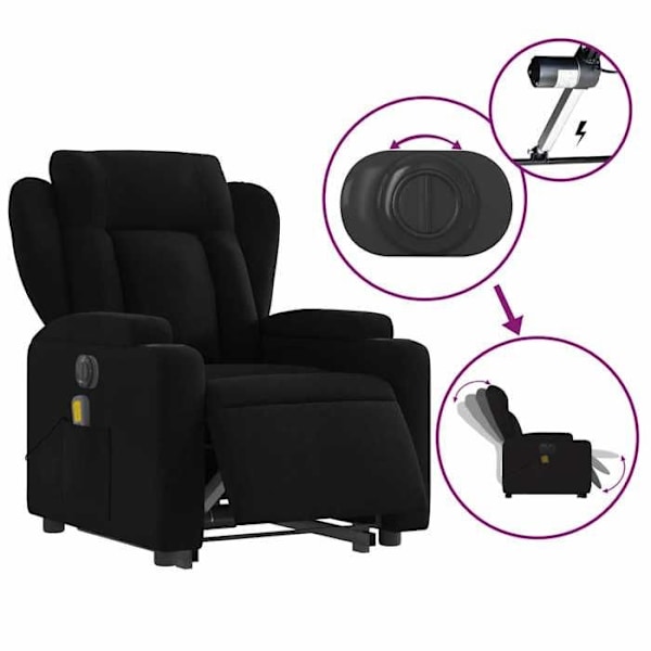 Massagefåtölj med lutningsfunktion och elektrisk lyftfunktion, svart tyg DEC027811 Svart