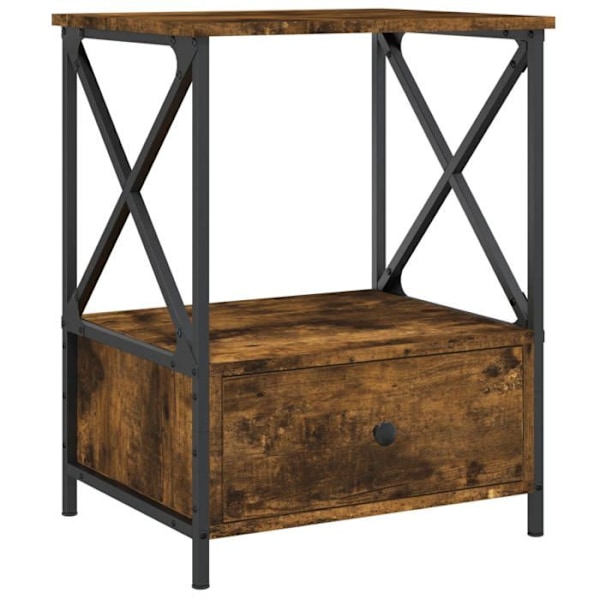 Sæt af 2 natborde med skuffe og hylde 50 x 41 x 65 cm i brunt ingeniørtræ og jern DEC035147 kastanj