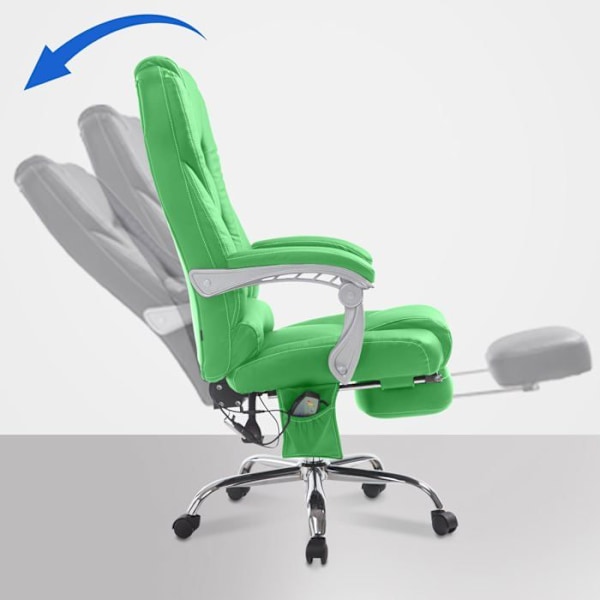 Kontorstol med massagefunktion, fodskammel, justerbart rygstøtte i PVC grøn 10_0002585 Grön