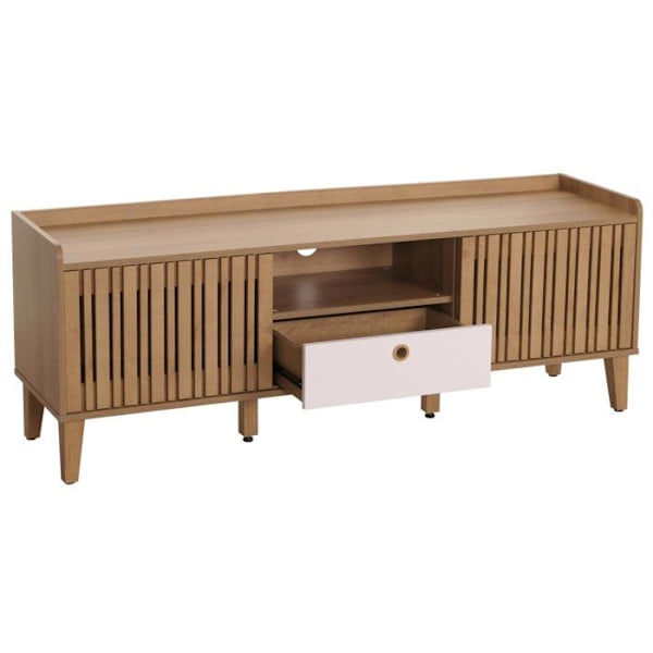 Liukuovellinen TV-taso 3 säilytystilalla mango-puusta 56 x 150 x 40 cm valkoinen laatikko 04_0007870 Vit