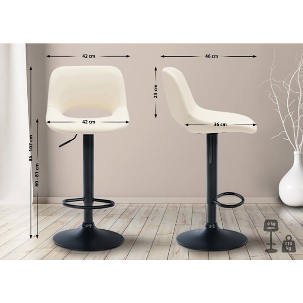 Barstol høj x1 med fodstøtte i creme PVC og sort metalben 10_0004585 Grädde