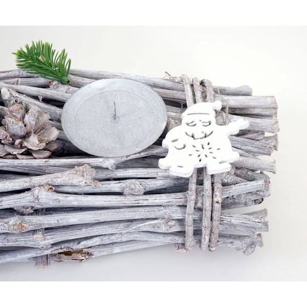 Förlängd adventskrans juldekoration i trä 60 x 16 x 9 vit-grå med röda ljus