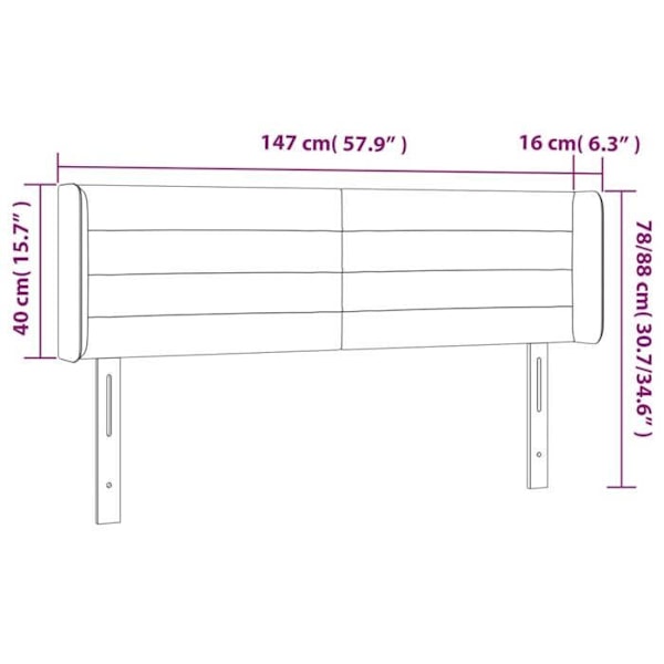 Sänggavel till sovrum med LED-möbel 147 x 16 x 78/88 ljusgrått tyg