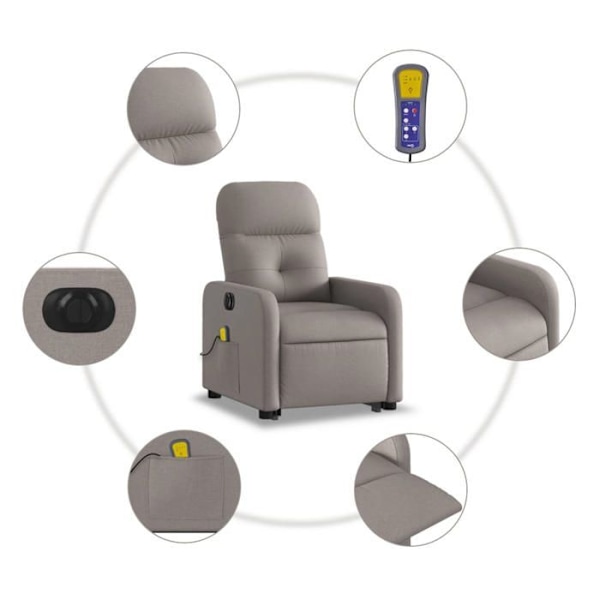 Massagefåtölj med lutningsfunktion och elektrisk lyftfunktion i taupe tyg DEC027862 Mol