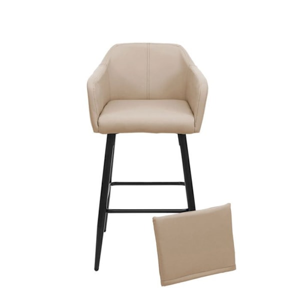 Barstol høj stol med metalfodstøtte, syntetisk taupe sæde, moderne design 04_0005293 Metall