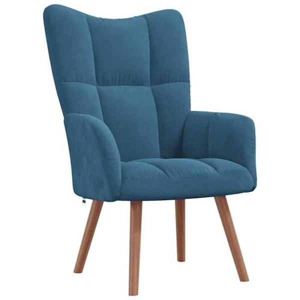 Moderni sininen samettinen lounge-sohva nojatuoli, puu- ja teräsjalat DEC026647 Blå