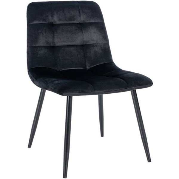 Spisestol x1 med dekorative firkantede syninger i sort velvet stof og sort metal 10_0002128 Metall