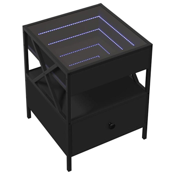 Natteskab med LED-spejl og skuffe 40 x 40 x 51 cm, sort ingeniørtræ, glas og stål DEC033158 kastanj