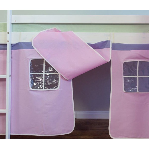 Lit mezzanine enfant - LIT06123 - Hvid - 90x200cm - Trappe i træ - Rosa lærred Lackad vit