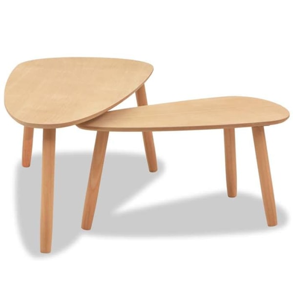 Set med två låga bord i massivt furu och MDF DEC031261 kastanj