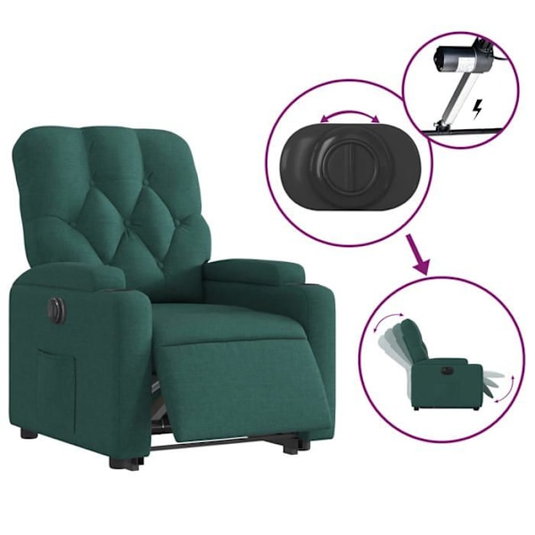 Fauteuil relax TV med elektrisk løftefunktion, meget komfortabel i mørkegrøn stof DEC028592 Guld