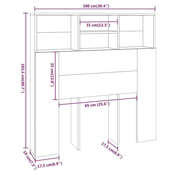 Hovedgærde med opbevaring, sengeaccessoires, natbord, hylde 100 x 19 x 103,5 MDF grå Grå