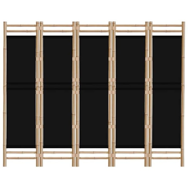 Paravent separator för rum vikbar vägg 5 paneler 200 cm bambu och svart tyg DEC031192 Svart