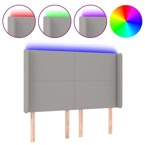 Hovedgærde til seng, soveværelse, LED-møbel 147 x 16 x 118/128, lys grå stof
