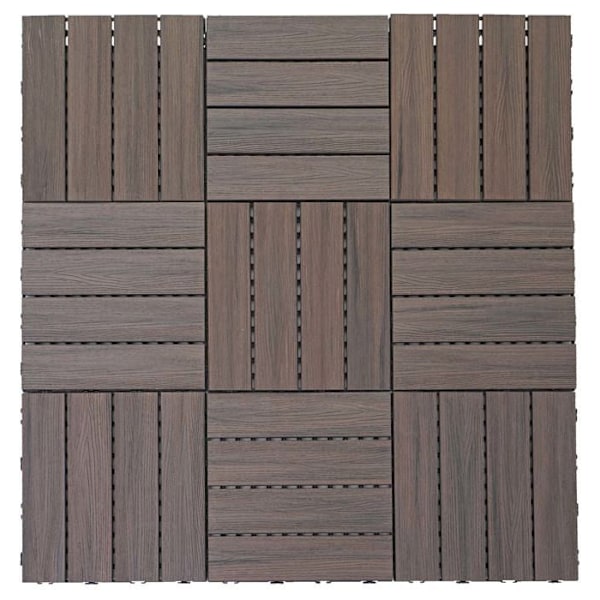 11 kpl WPC-laattat, puupintainen parveke/terassi, 3D-linjainen rakenne 30 x 30 cm = 1 m² harmaa ruskea vohvelikuosi 04_0006193 kastanj