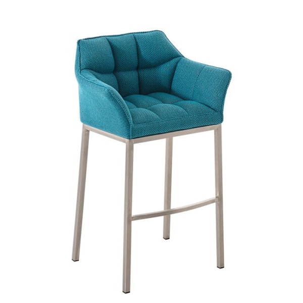 Barstol med högt ryggstöd, fyrkantig design, sits i turkosa tyg, stabila ben i rostfritt stål 10_0004727 Flerfärgad