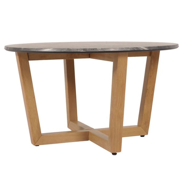 Pöytä "table basse" puusta ja HPL, halkaisija 80 cm, marmorilaatta/kivi, vaalea kehys 04_0008463 kastanj