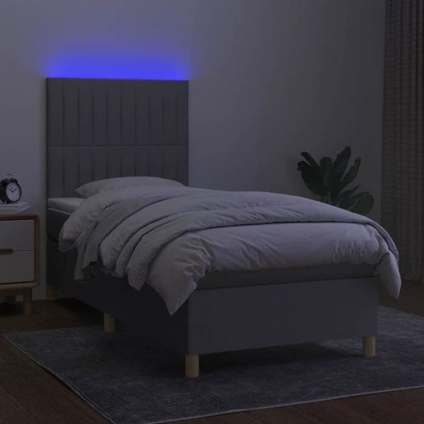 Sängram - LED - 90x190 cm - Ljusgrått tyg - 1 plats - Modern design Ljusgrått