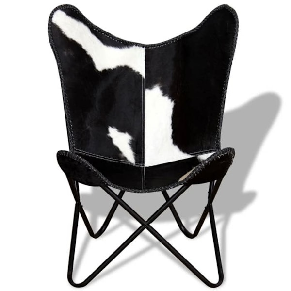 Moderne design lounge stol sort og hvid, sort kalveskind DEC026797 Vit