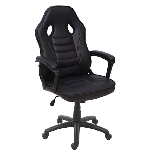 Ergonomisk snurrande gaming kontorsstol med hjul, justerbar höjd, syntetiskt material svart 04_0001839 Svart