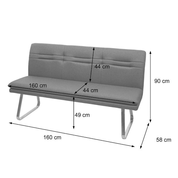 Banc af spisebordssofa, polstret bænk med ryg i brunt stof og børstet rustfrit stål, længde 160 cm 04_0005 kastanj