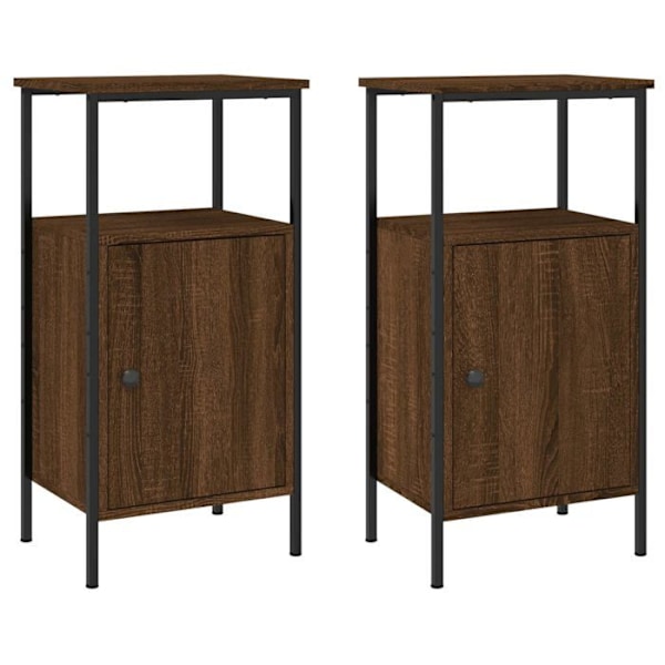 Sæt af 2 sengeborde med rum med dør og hylde 41 x 31 x 80 cm ingenieritræ brun og jern DEC035204 kastanj