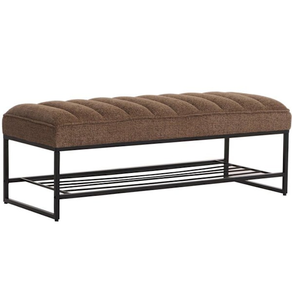 Bænk med skohylde, polstret bænk til omklædningsrum, skohylde, stof chenille, metal, kaffe 130 cm 04_000