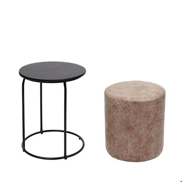 Sæt bord taburet sidebord fodskammel MDF PVC brun og sort metal 04_0007477 kastanj