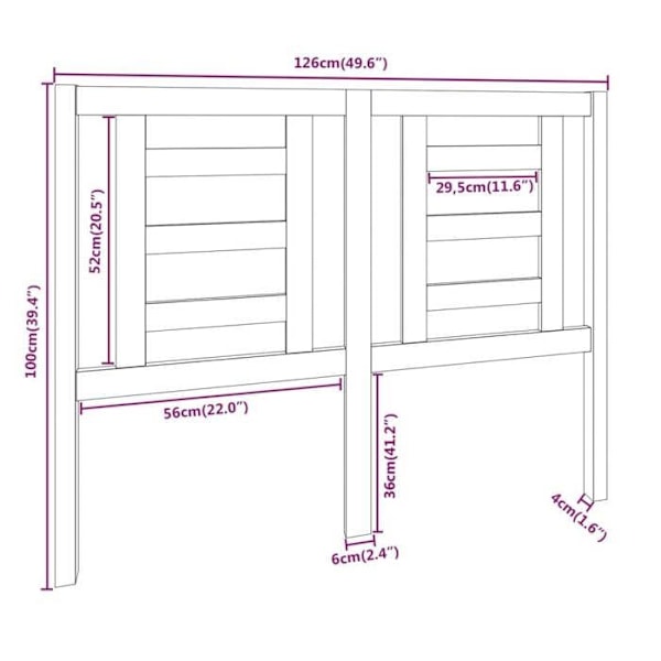 Hovedgærde - Ikke specificeret - 126x4x100 cm - Massivt træ - Sort - Moderne Svart