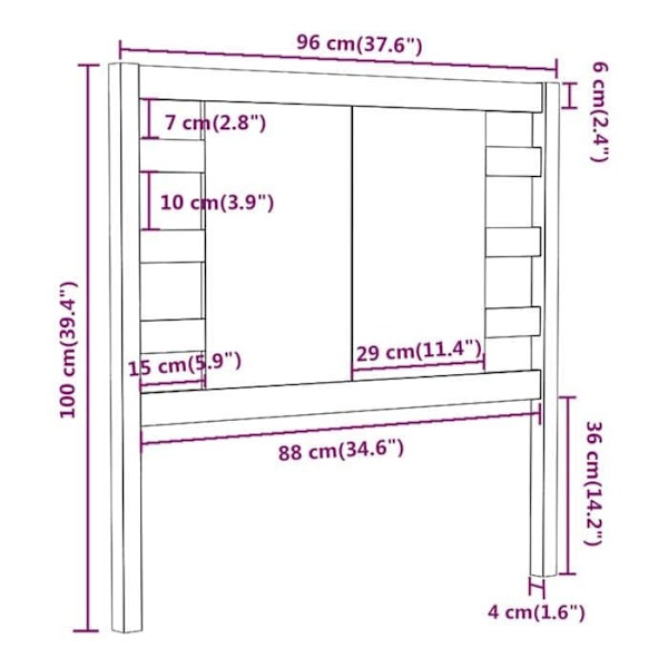 Hovedgærde - TDL - 96x4x100 cm - Massiv fyrretræ - Brun - 1 person