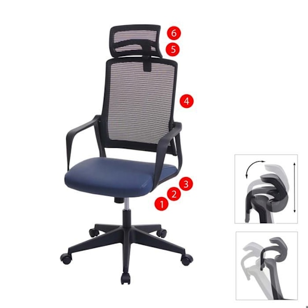 Ergonomisk kontorsstol med svängbart sits, armstöd och ryggstöd i blågrå mesh 04_0001879 Blå